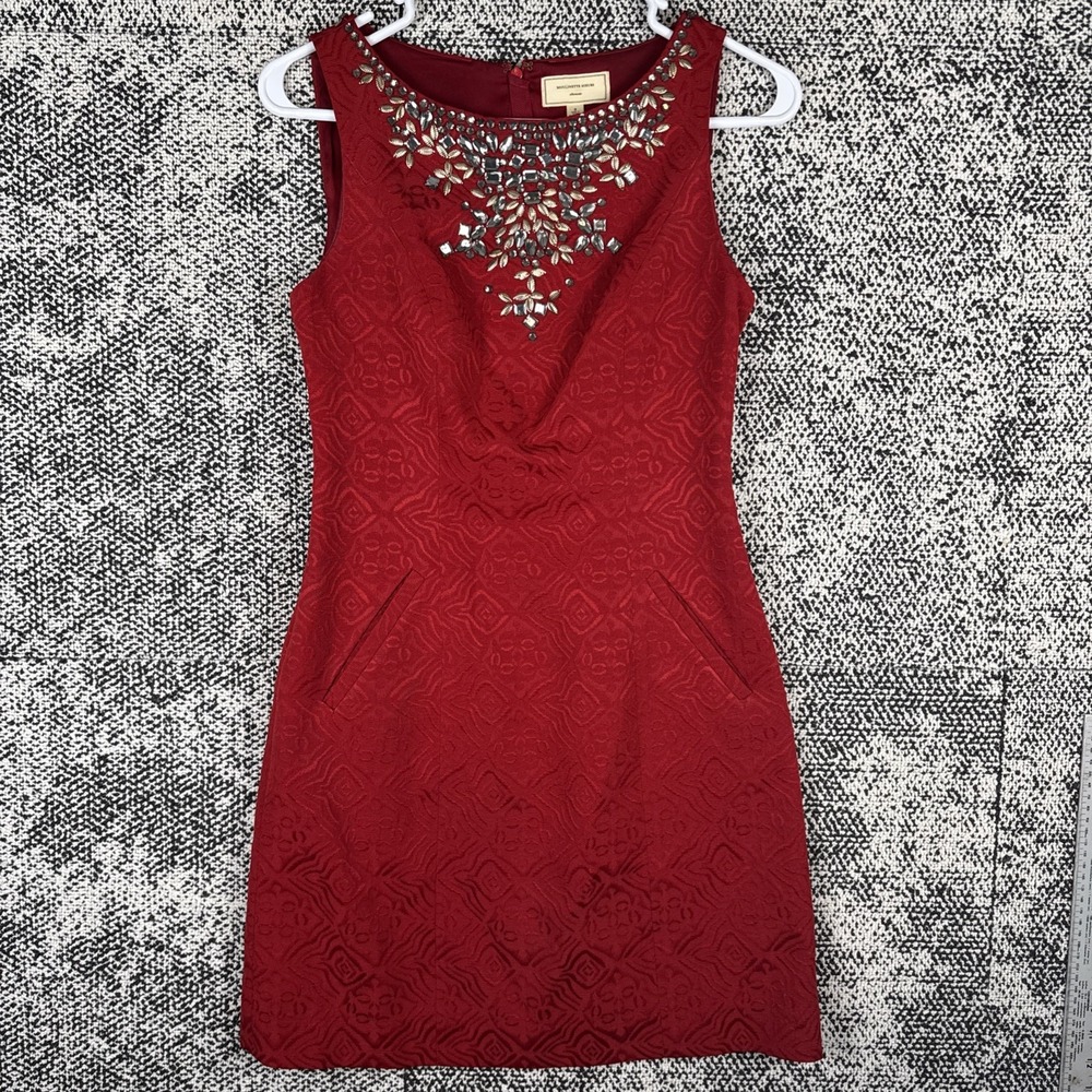 Anthropologie Moulinette Soeurs Cocktail Dress Women 2 Beaded Jewel Sleeveless